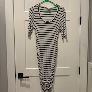 Black and white striped maternity dress.
